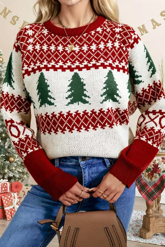 Festive Tree Patterned Holiday Sweater