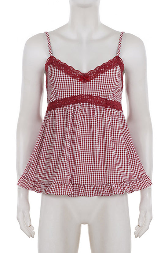 Lace Trim Gingham Camisole Top