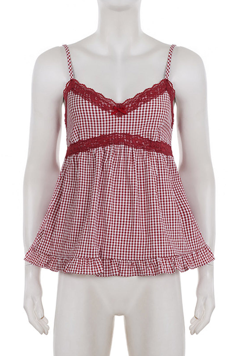 Lace Trim Gingham Camisole Top