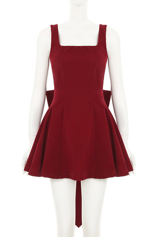 Square Neck Bowknot Casual Dress