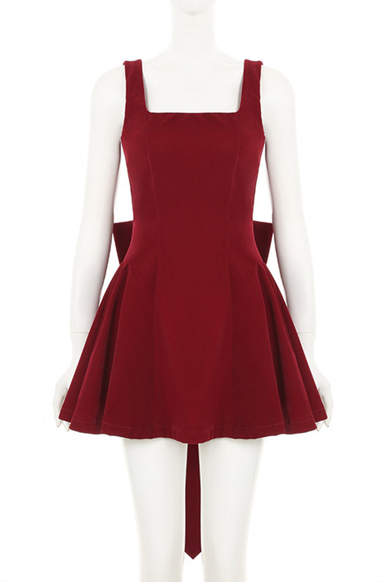 Square Neck Bowknot Casual Dress