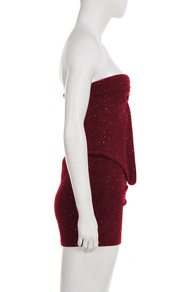Sparkly Strapless Cutout Mini Dress