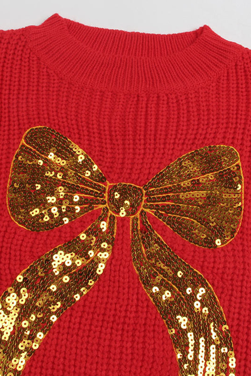 Festive Bow-Embellished Holiday Sweater