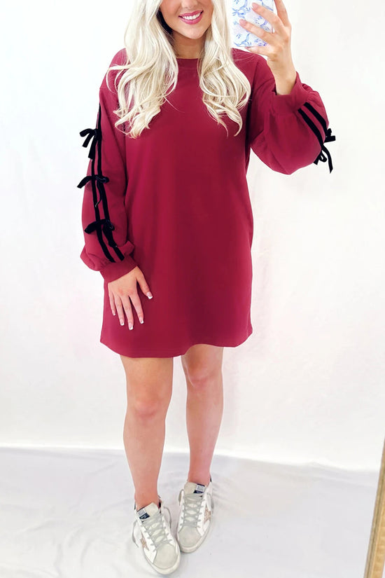 Striped Bow Sweatshirt Mini Dress