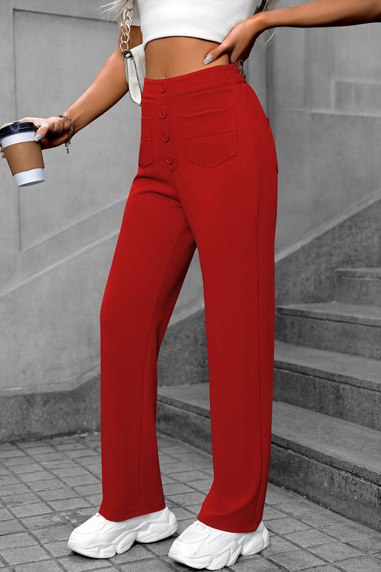 High-Waisted Button Casual Pants