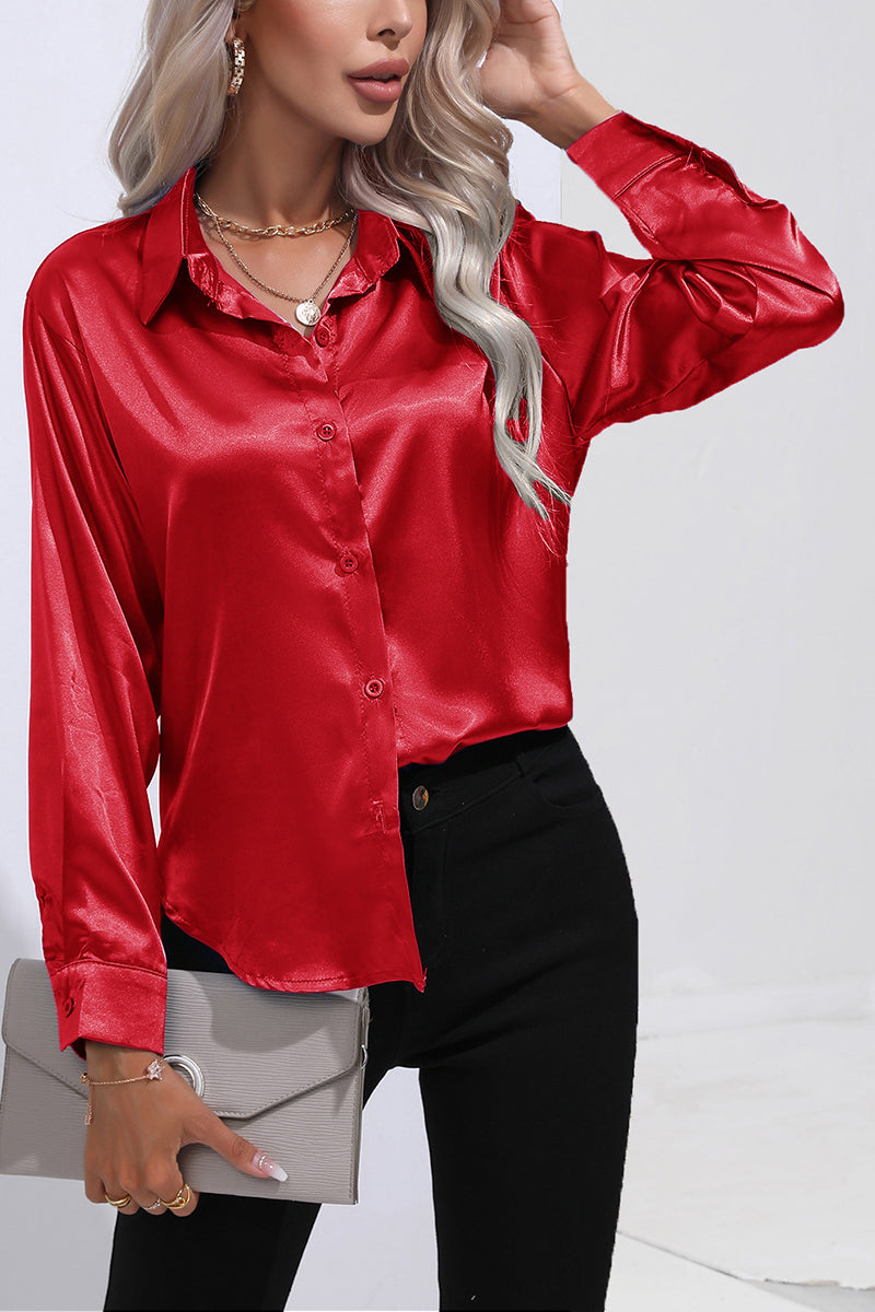 Elegant Long Sleeve Button-Up Blouse