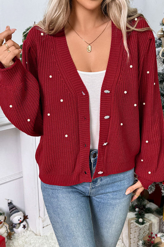 Pearl-Adorned Winter Cardigan