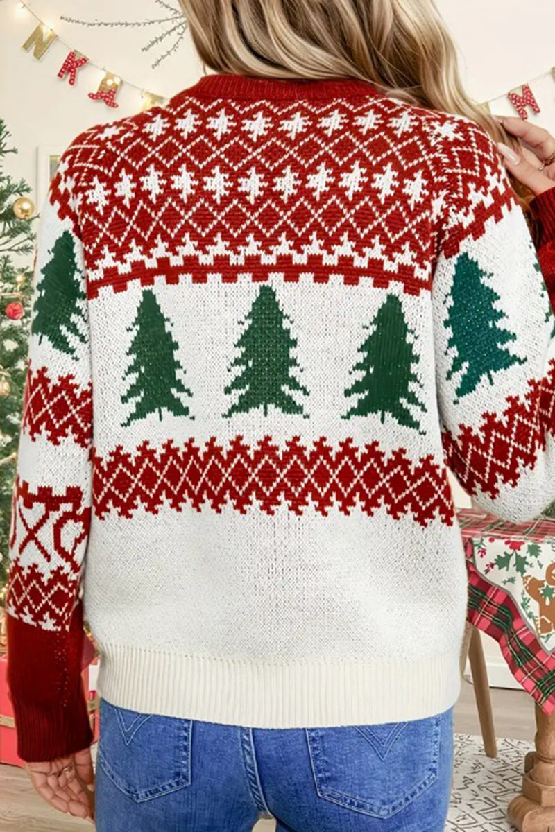 Festive Tree Patterned Holiday Sweater