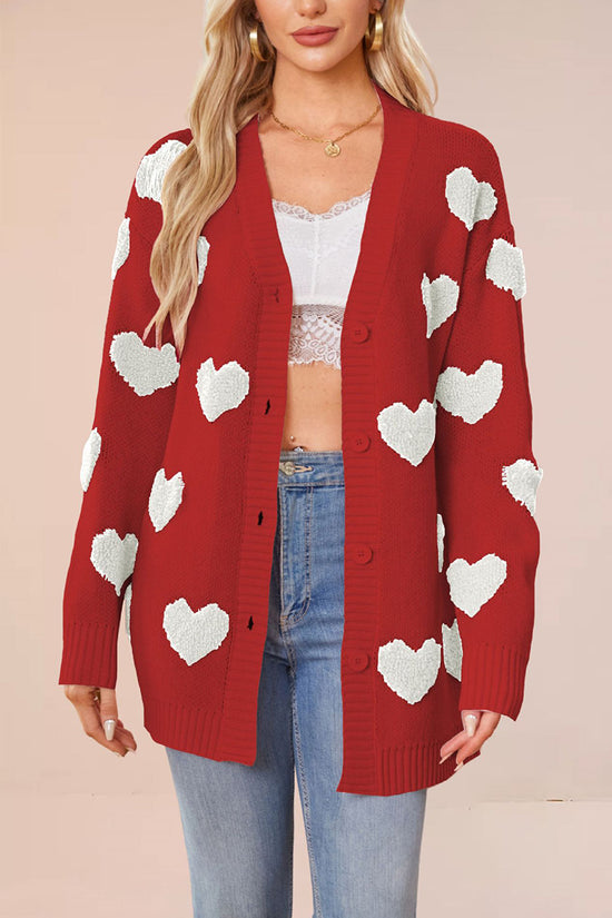 Heart Pattern Button-Up Cardigan