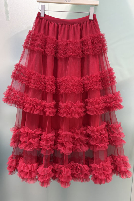 Tiered Midi Skirt with Ruffle Layers