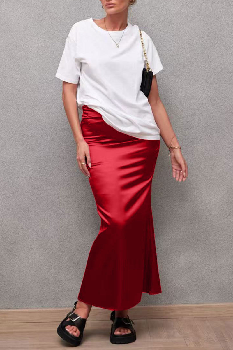 Mermaid-Style High-Waist Midi Skirt