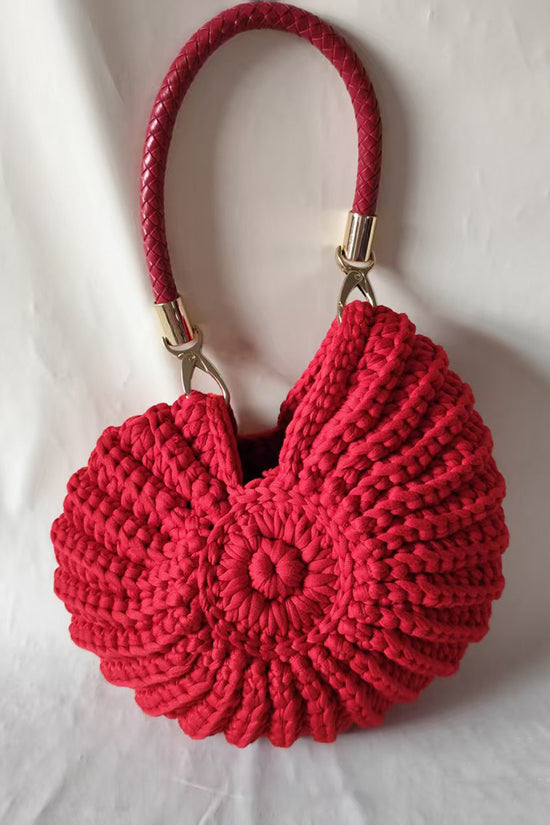 Chic Knit Handbag with Pearl Strap
