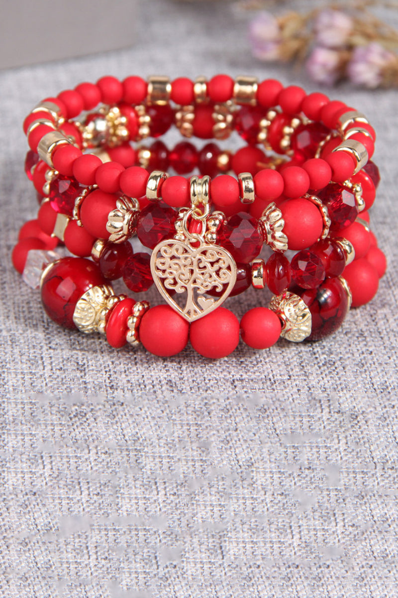 Heart Charm Beaded Bracelet Set
