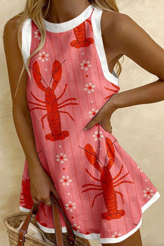 Lobster Print Sleeveless Casual Dress