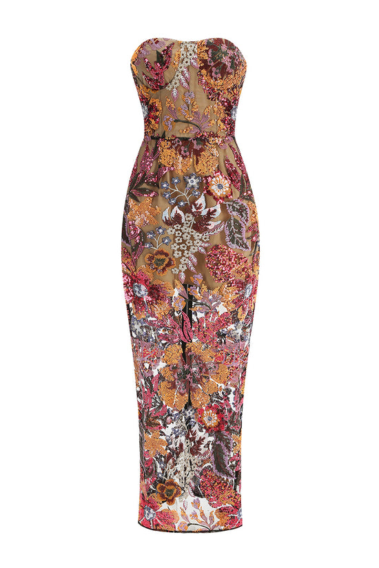 Floral Strapless Evening Bodycon Dress