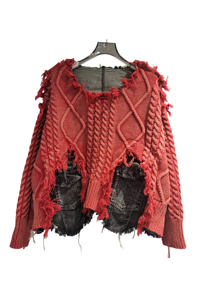 Distressed Knit Cable Sweater