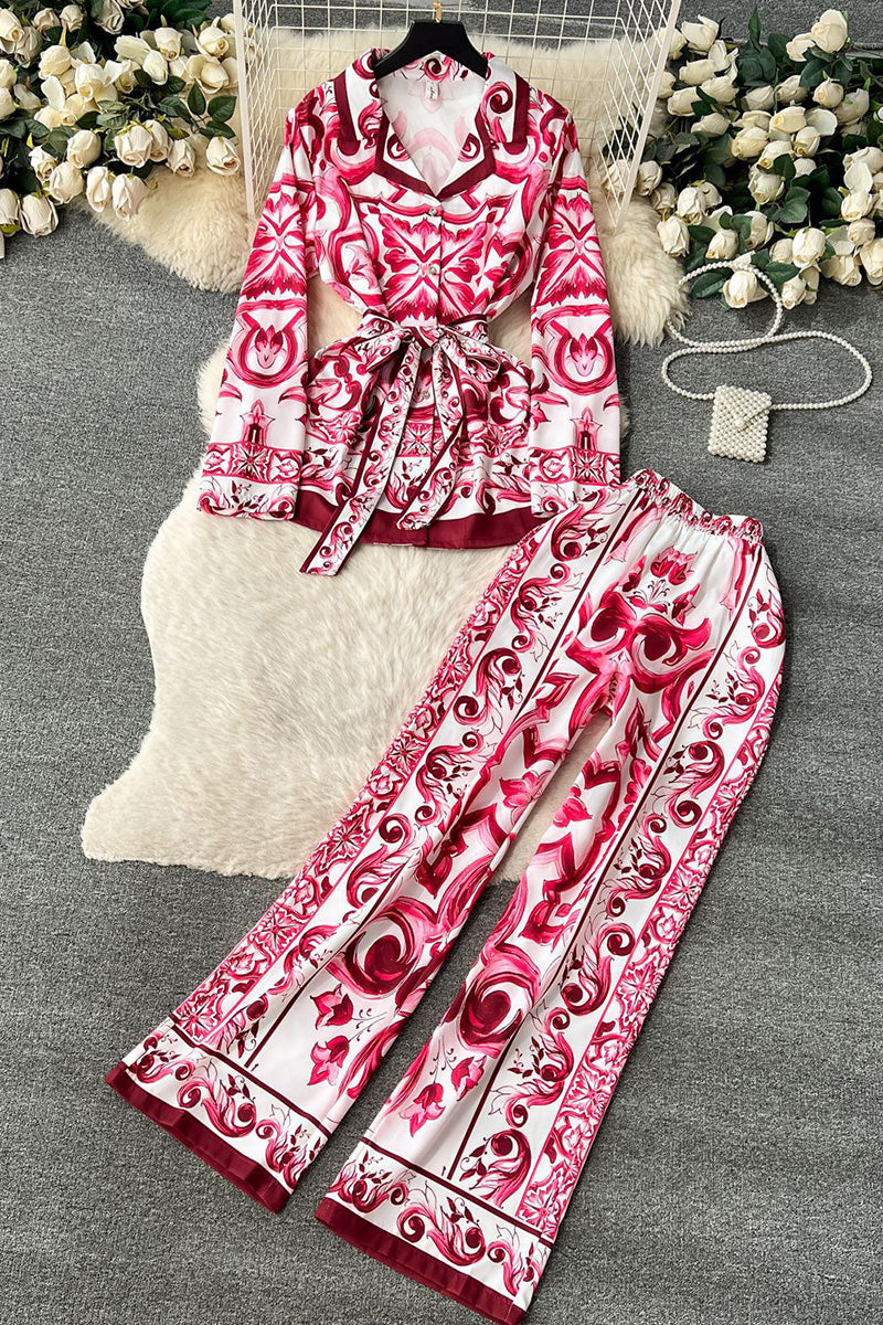 Ornate Print Long Sleeve Pants Set