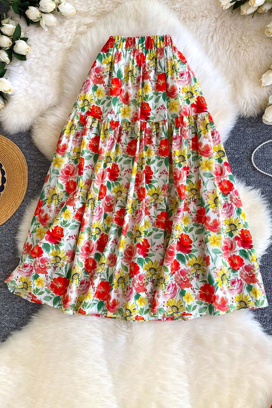 Floral Tiered Midi Skirt