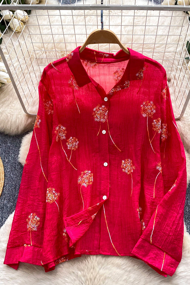 Floral Button-Up Sheer Blouse