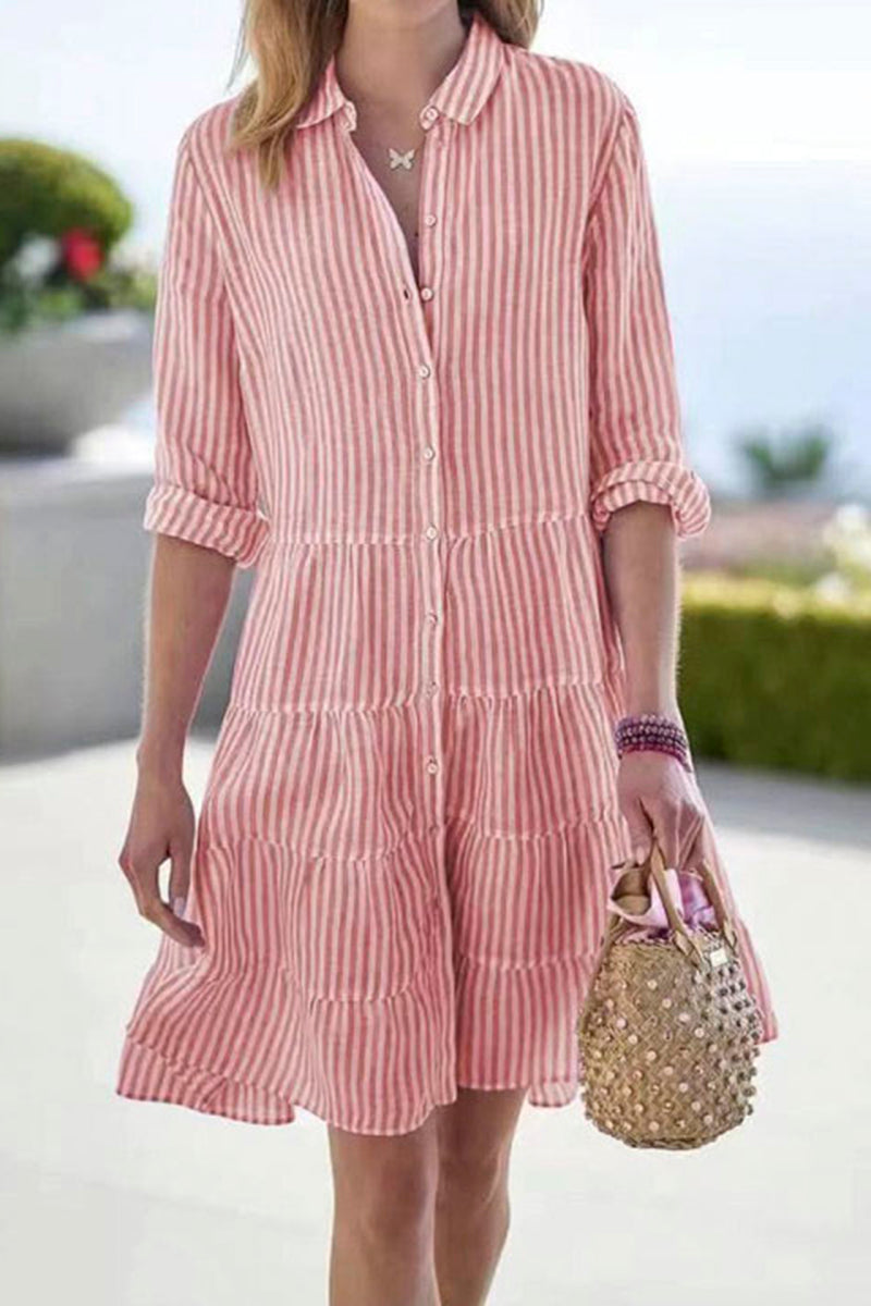 Striped Button-Down Casual Dress
