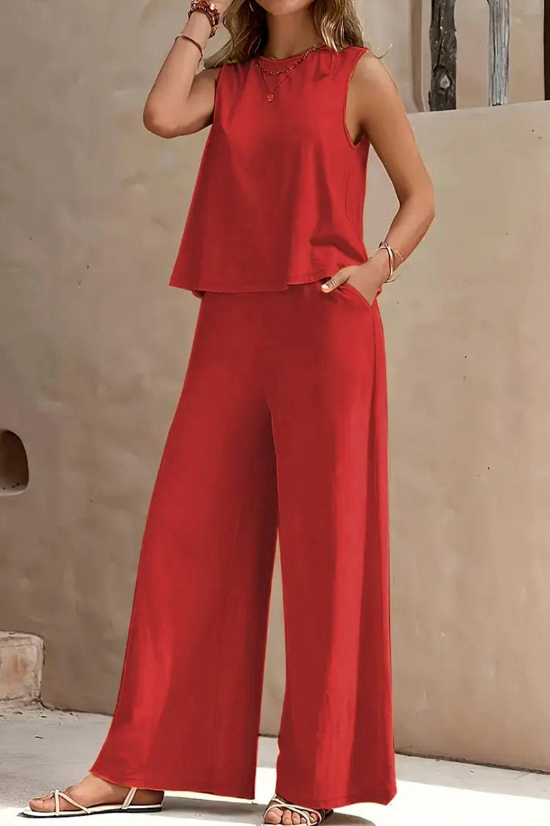 Sleeveless Wide-Leg Pants Set