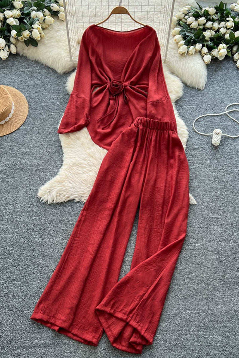Elegant Knot Top and Wide-Leg Pants Set