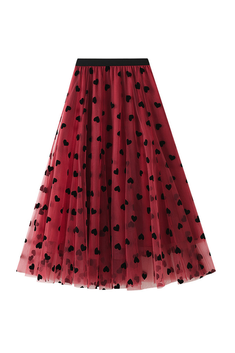 Heart Print Pleated Midi Skirt