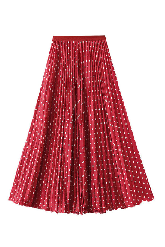 Polka Dot Pleated Midi Skirt
