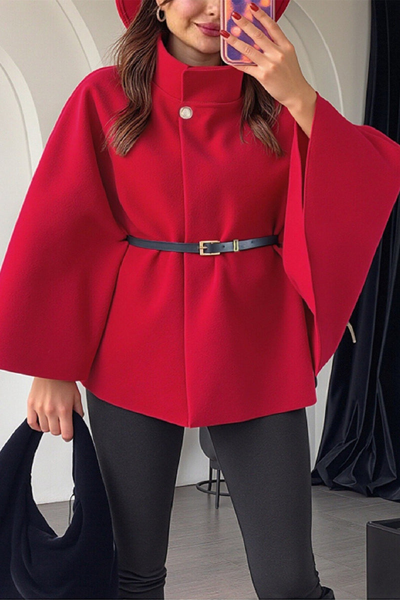 Elegant Belted Cape with Button Detail