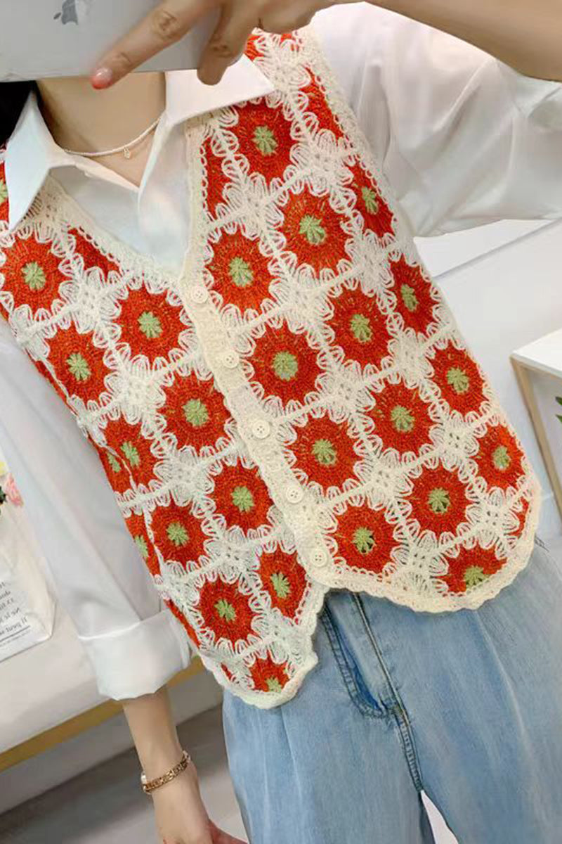 Floral Crochet Knit Sweater Vest