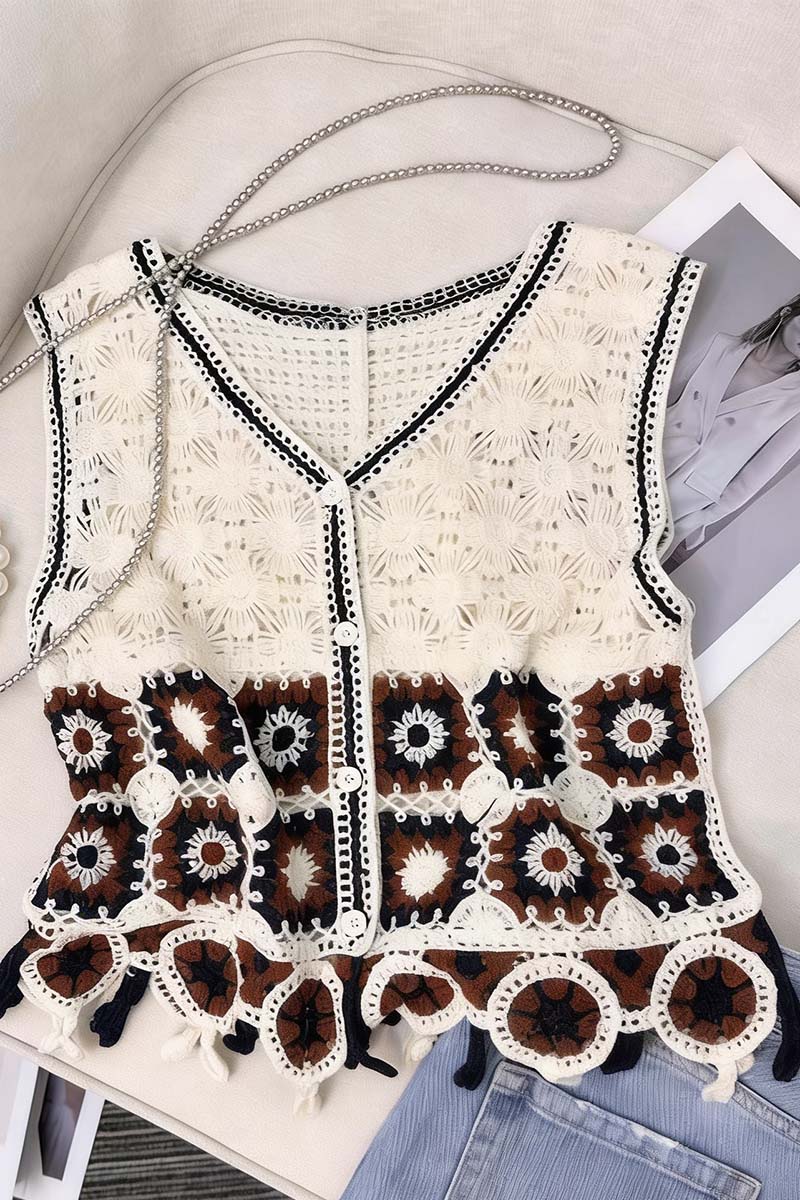 Floral Knit Square Pattern Sweater Vest