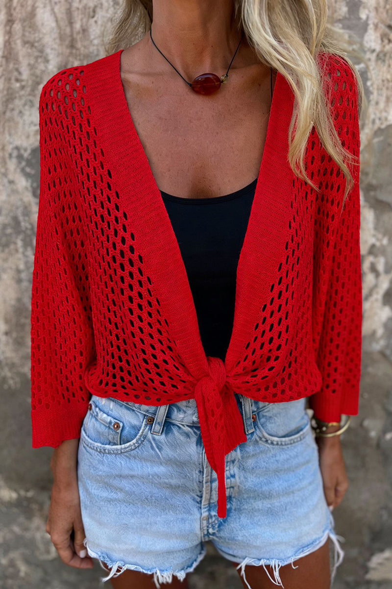 Openwork Open-Front Cardigan