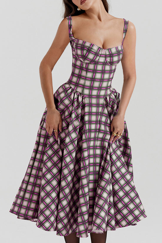Elegant Sleeveless Plaid Midi Casual Dress