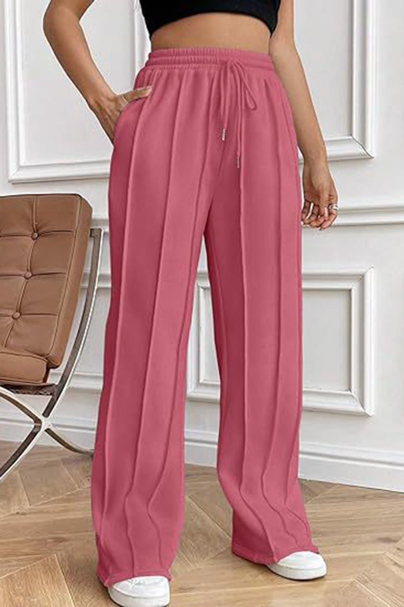 Elegant Drawstring Casual Wide-Leg Pants
