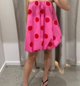 Polka Dot Strapless Casual Dress