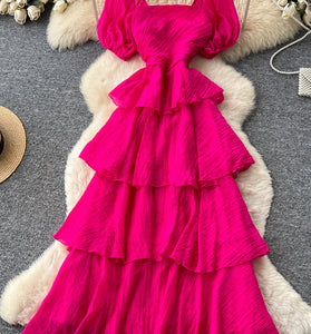 Tiered Ruffle Puff Sleeve Dress