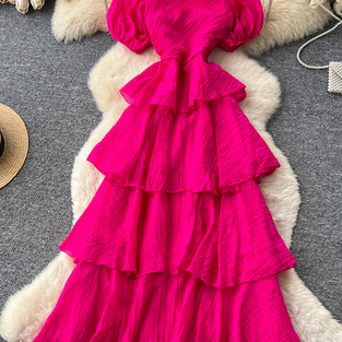 Tiered Ruffle Puff Sleeve Dress