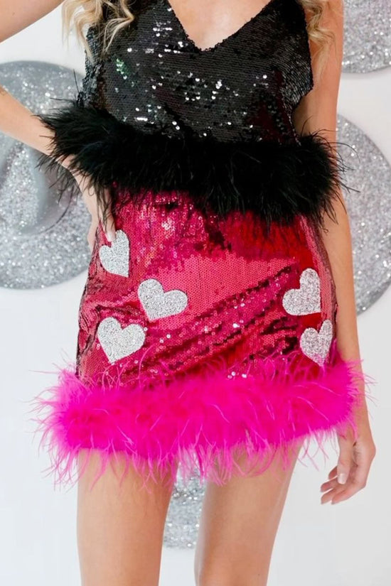 Sequined Heart Graphic Mini Skirt