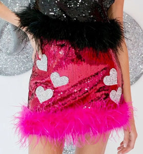 Sequined Heart Graphic Mini Skirt