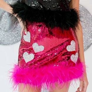 Sequined Heart Graphic Mini Skirt