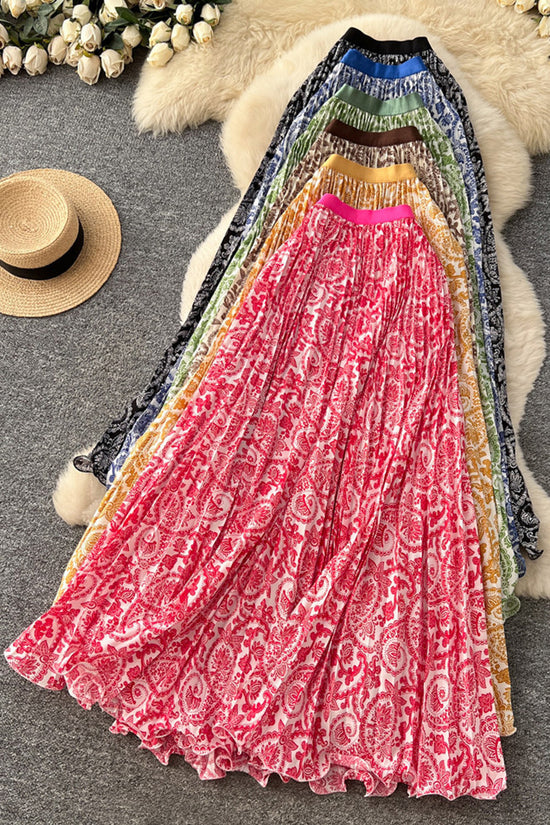 Paisley Pleated Midi Skirt