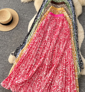 Paisley Pleated Midi Skirt