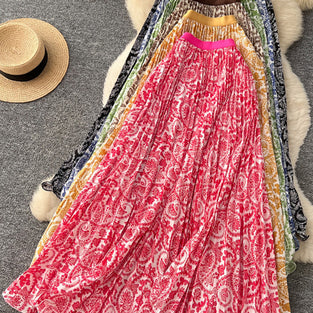 Paisley Pleated Midi Skirt