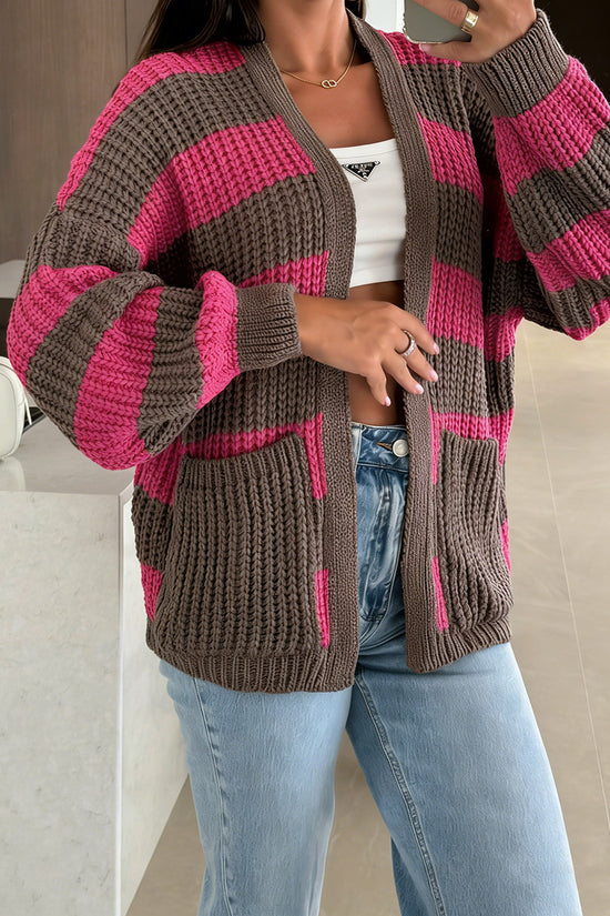 Striped Knit Open Cardigan