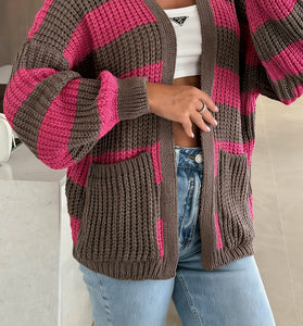 Striped Knit Open Cardigan