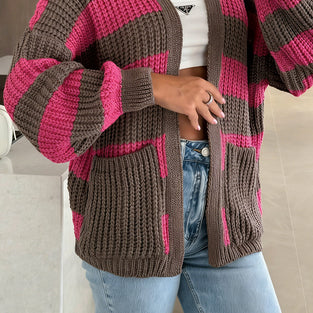 Striped Knit Open Cardigan