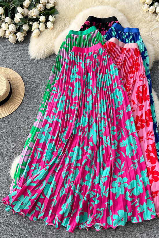 Floral Pleated Midi Skirt