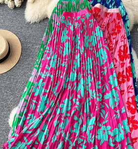 Floral Pleated Midi Skirt