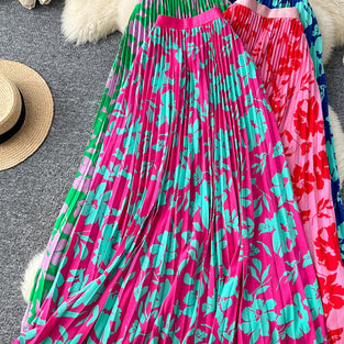 Floral Pleated Midi Skirt