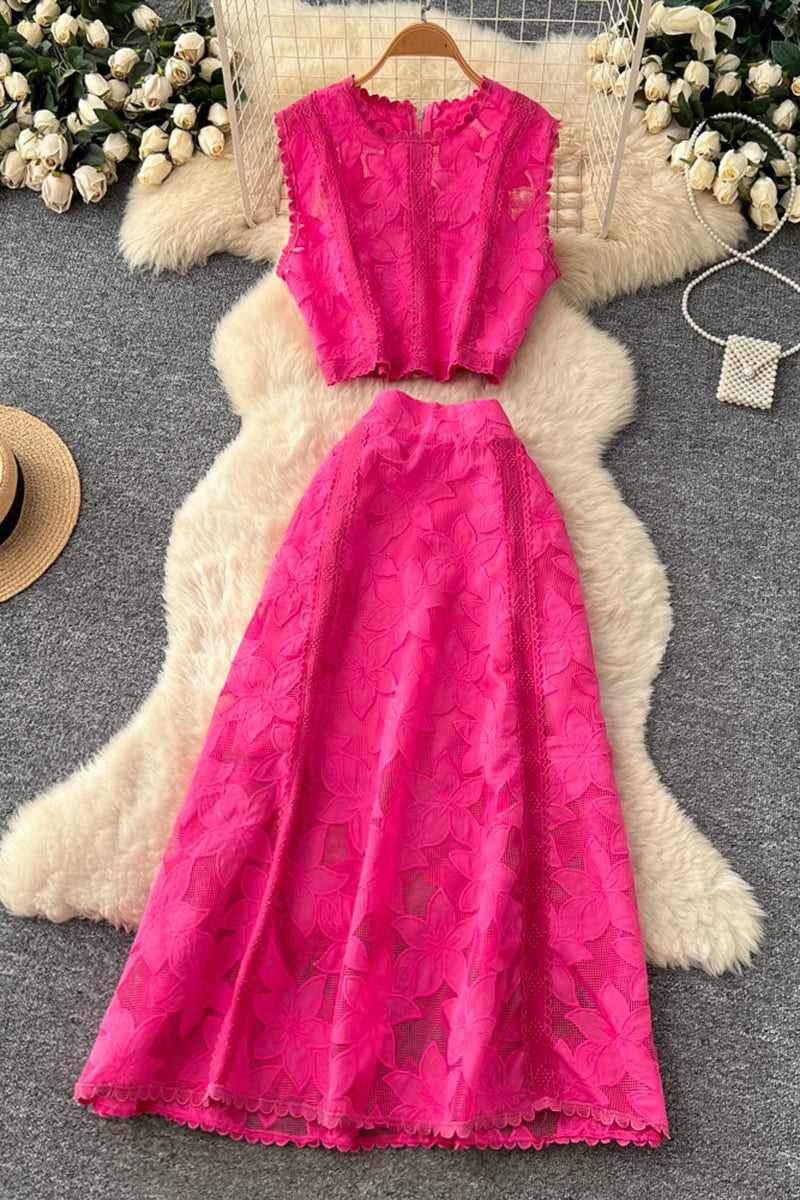 Elegant Floral Sleeveless Skirt Set